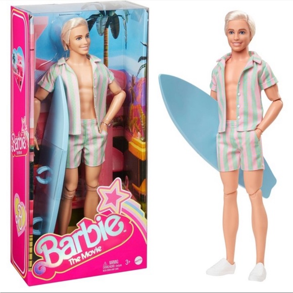 Barbie Other - Barbie the Movie Ken Doll Wearing Pastel Striped Beach Matching Set Surfer Ken